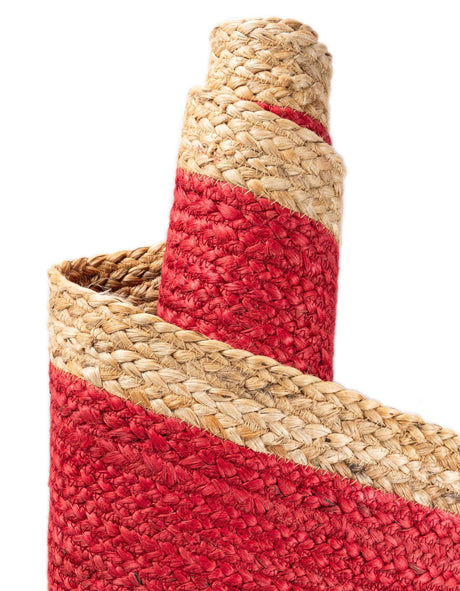 Red 8' x 8' Braided Jute Round Area Rug 100% Jute Hand Braided Natural Eco-Friendly Boho Style Carpet for Living Rooms Dining Office Space Dorms for Sale at Rug Engine