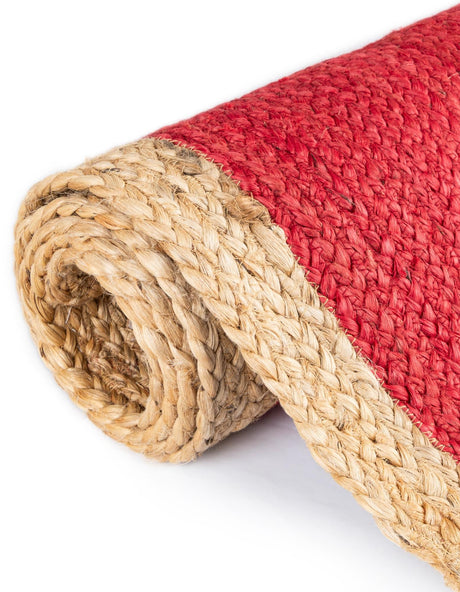 Red 8' x 8' Braided Jute Round Area Rug 100% Jute Hand Braided Natural Eco-Friendly Boho Style Carpet for Living Rooms Dining Office Space Dorms for Sale at Rug Engine