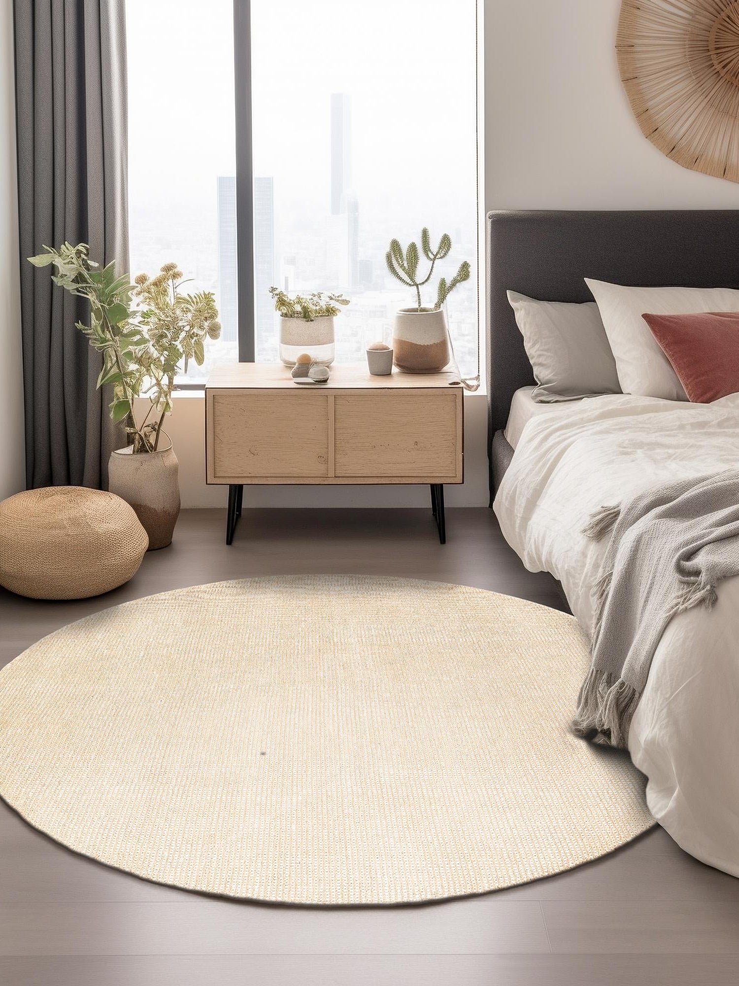 Oat Beige 3' 1 x 3' 1 Jill Zarin English Manor Round Area Rug 100% Premium Natural Wool Handwoven Carpet for Living Rooms, Office Space, Bedrooms, Dorms for Sale at Rug Engine