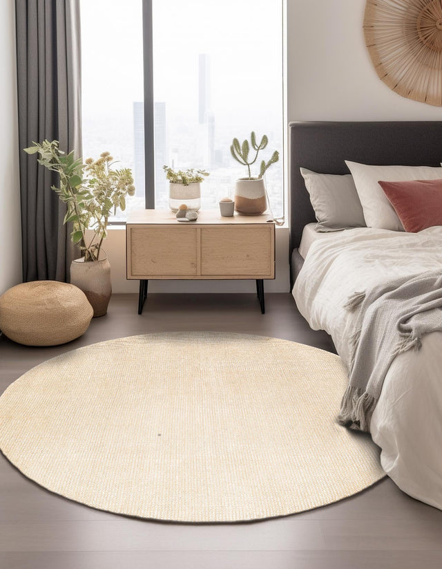 Oat Beige 3' 1 x 3' 1 Jill Zarin English Manor Round Area Rug 100% Premium Natural Wool Handwoven Carpet for Living Rooms, Office Space, Bedrooms, Dorms for Sale at Rug Engine