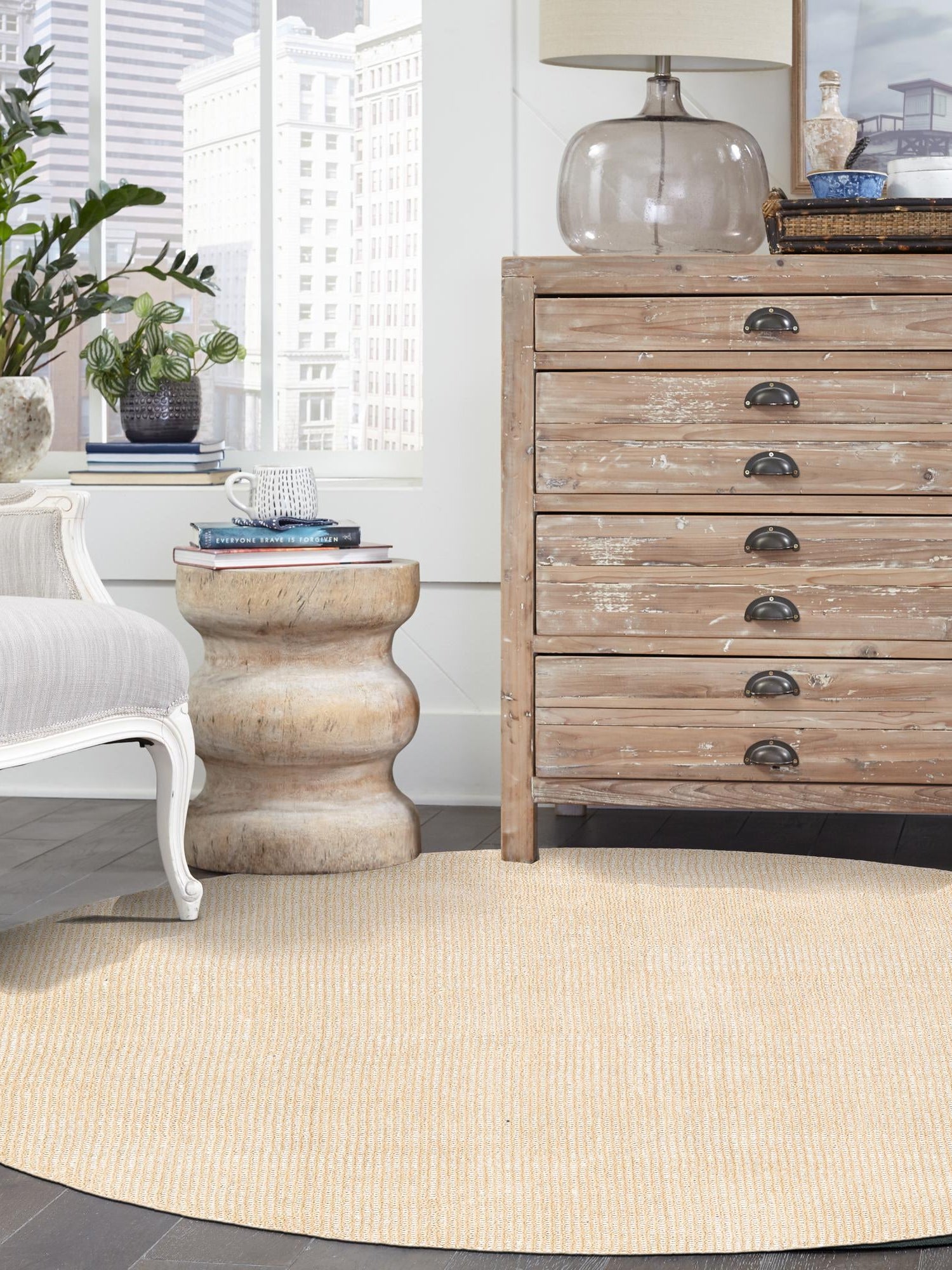 Oat Beige 3' 1 x 3' 1 Jill Zarin English Manor Round Area Rug 100% Premium Natural Wool Handwoven Carpet for Living Rooms, Office Space, Bedrooms, Dorms for Sale at Rug Engine