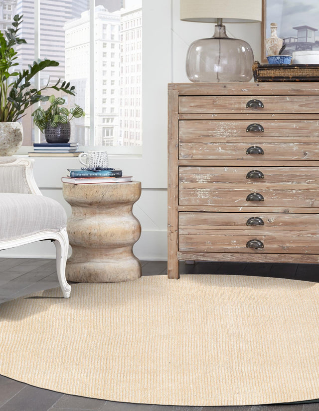 Oat Beige 7' 10 x 7' 10 Jill Zarin English Manor Round Area Rug 100% Premium Natural Wool Handwoven Carpet for Living Rooms, Office Space, Bedrooms, Dorms for Sale at Rug Engine