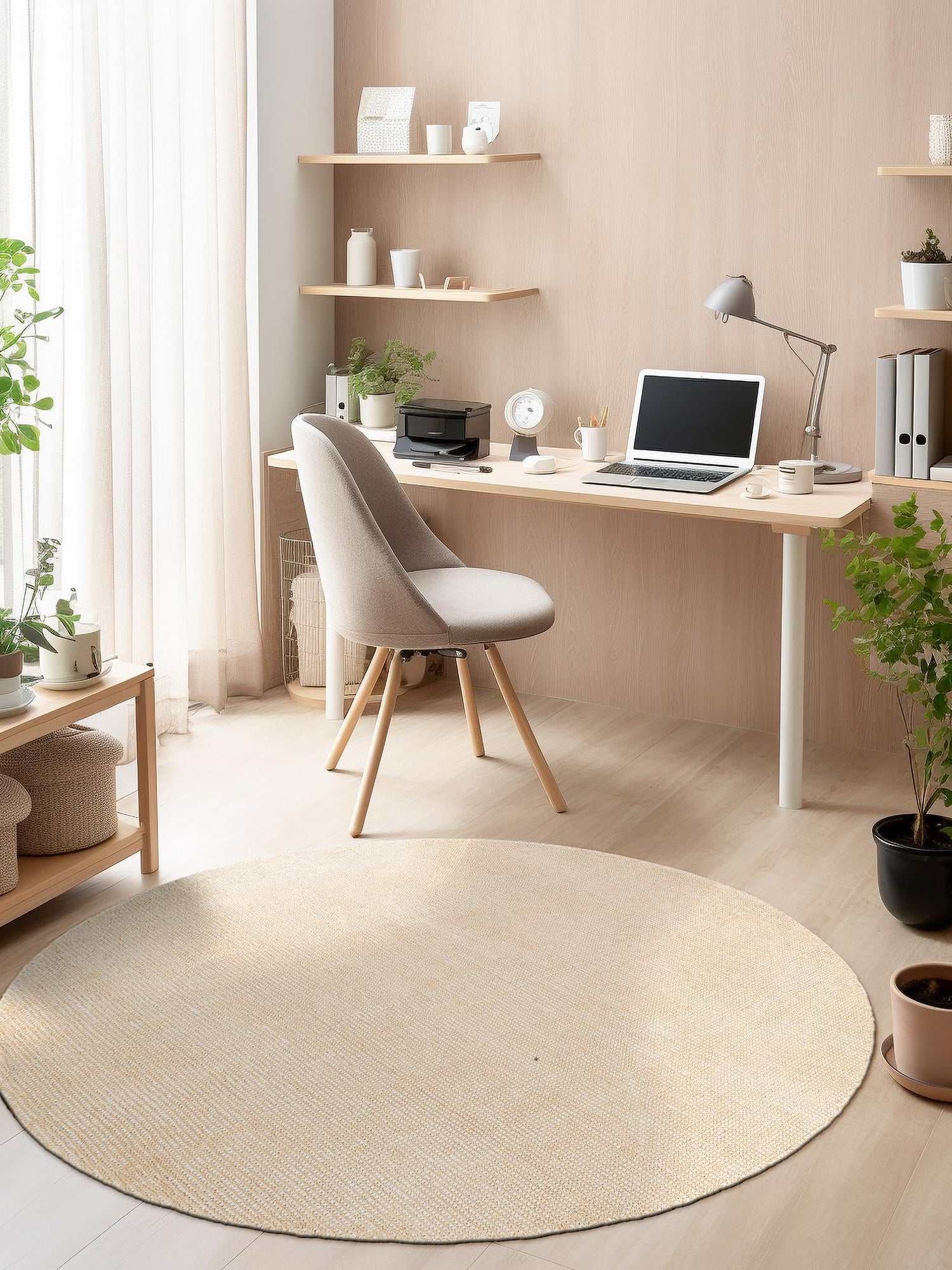Oat Beige 3' 1 x 3' 1 Jill Zarin English Manor Round Area Rug 100% Premium Natural Wool Handwoven Carpet for Living Rooms, Office Space, Bedrooms, Dorms for Sale at Rug Engine