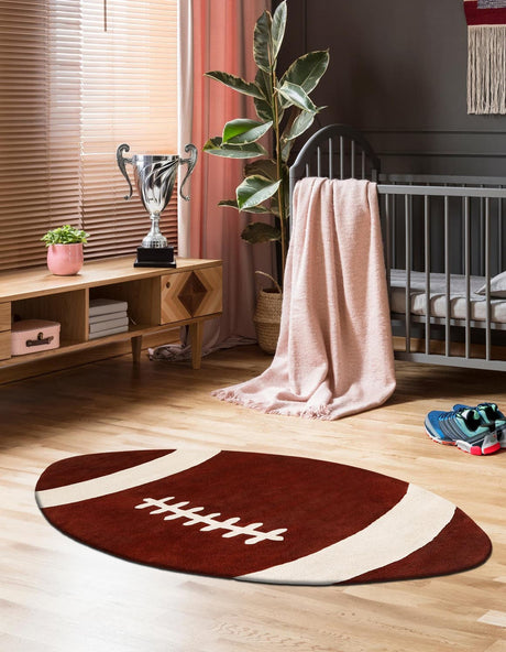 Brown 4' x 7' Playtime Kids Wool Oval Rug