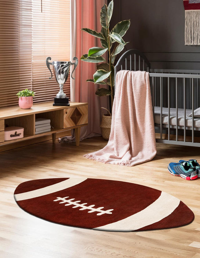 Brown 4' x 7' Playtime Kids Wool Oval Rug