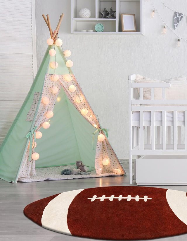 Brown 4' x 7' Playtime Kids Wool Oval Rug