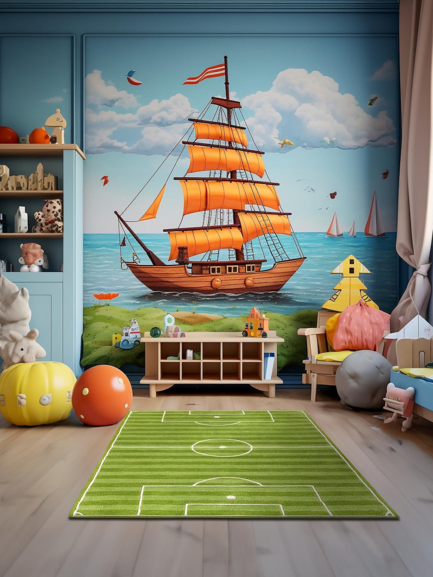 Green 10' x 14' 1 Playtime Kids Wool Freeform Area Rug for Baby Nursery, Toddler Playroom, Bedrooms