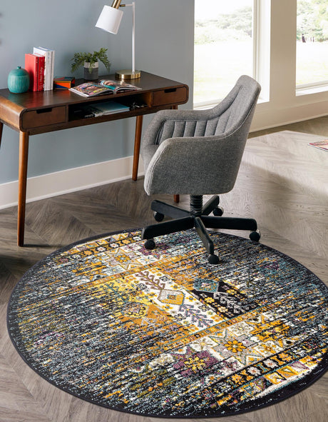 Navy Blue 5' 3 x 5' 3 Penrose Round Area Rug Classic Durable Stain Resistant Easy Clean Carpet for Traditional Indoor Home Decor for Sale at Rug Engine