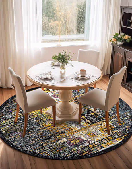 Navy Blue 5' 3 x 5' 3 Penrose Round Area Rug Classic Durable Stain Resistant Easy Clean Carpet for Traditional Indoor Home Decor for Sale at Rug Engine