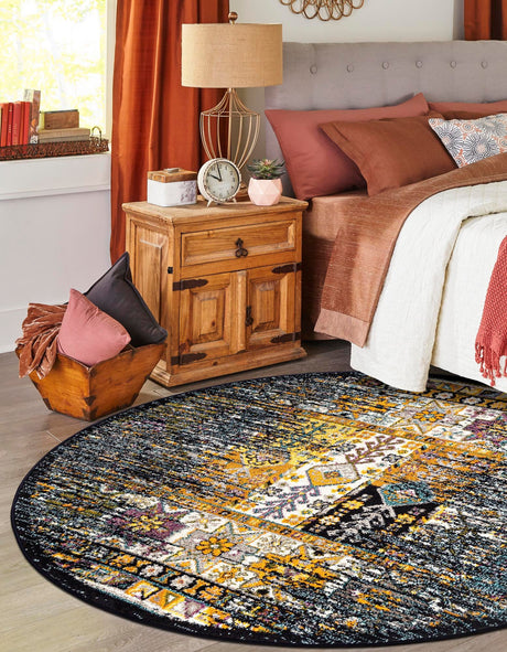 Navy Blue 5' 3 x 5' 3 Penrose Round Area Rug Classic Durable Stain Resistant Easy Clean Carpet for Traditional Indoor Home Decor for Sale at Rug Engine
