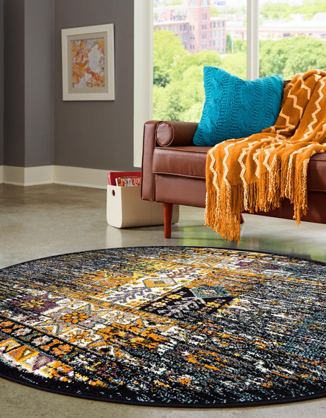 Navy Blue 5' 3 x 5' 3 Penrose Round Area Rug Classic Durable Stain Resistant Easy Clean Carpet for Traditional Indoor Home Decor for Sale at Rug Engine