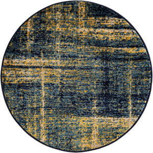 Navy Blue and Yellow 3' 1 x 3' 1 Laguna Round Area Rug 100% Polypropylene Modern Contemporary Carpet for Bedrooms, Living Room, Dining, Office for Sale at Rug Engine