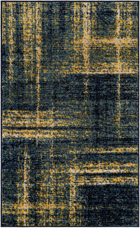 Navy Blue and Yellow 3' 1 x 5' 3 Laguna Rectangle Area Rug 100% Polypropylene Modern Contemporary Carpet for Bedrooms, Living Room, Dining, Office for Sale at Rug Engine