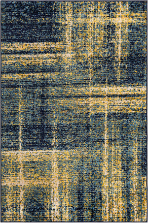 Navy Blue and Yellow 4' 1 x 6' 1 Laguna Rectangle Area Rug 100% Polypropylene Modern Contemporary Carpet for Bedrooms, Living Room, Dining, Office for Sale at Rug Engine