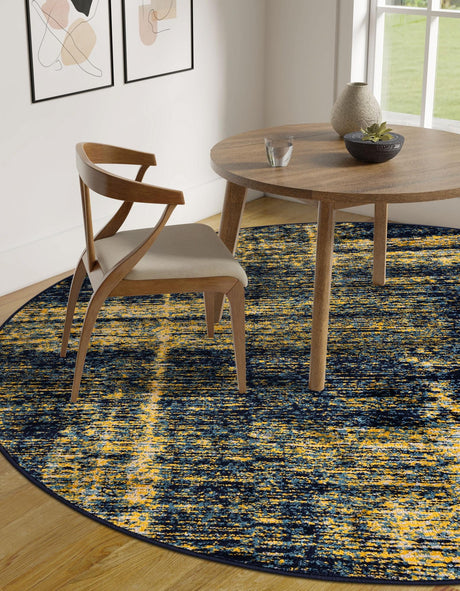 Navy Blue and Yellow 7' 10 x 7' 10 Laguna Round Area Rug 100% Polypropylene Modern Contemporary Carpet for Bedrooms, Living Room, Dining, Office for Sale at Rug Engine