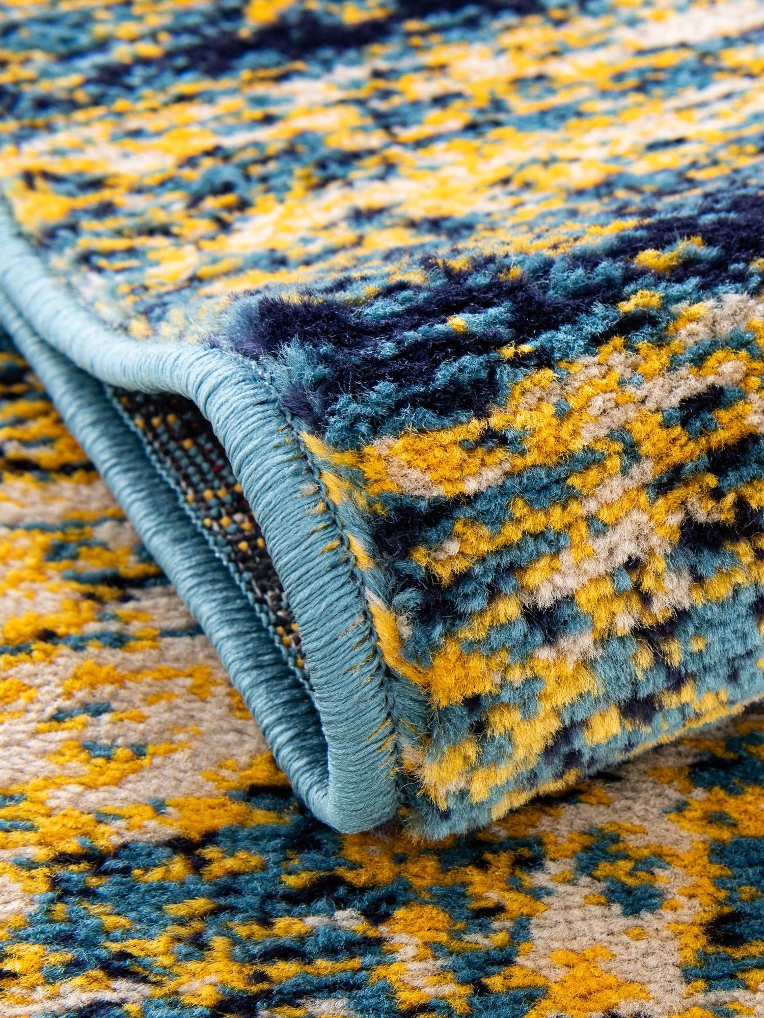Navy Blue and Yellow 5' 3 x 5' 3 Laguna Round Area Rug 100% Polypropylene Modern Contemporary Carpet for Bedrooms, Living Room, Dining, Office for Sale at Rug Engine