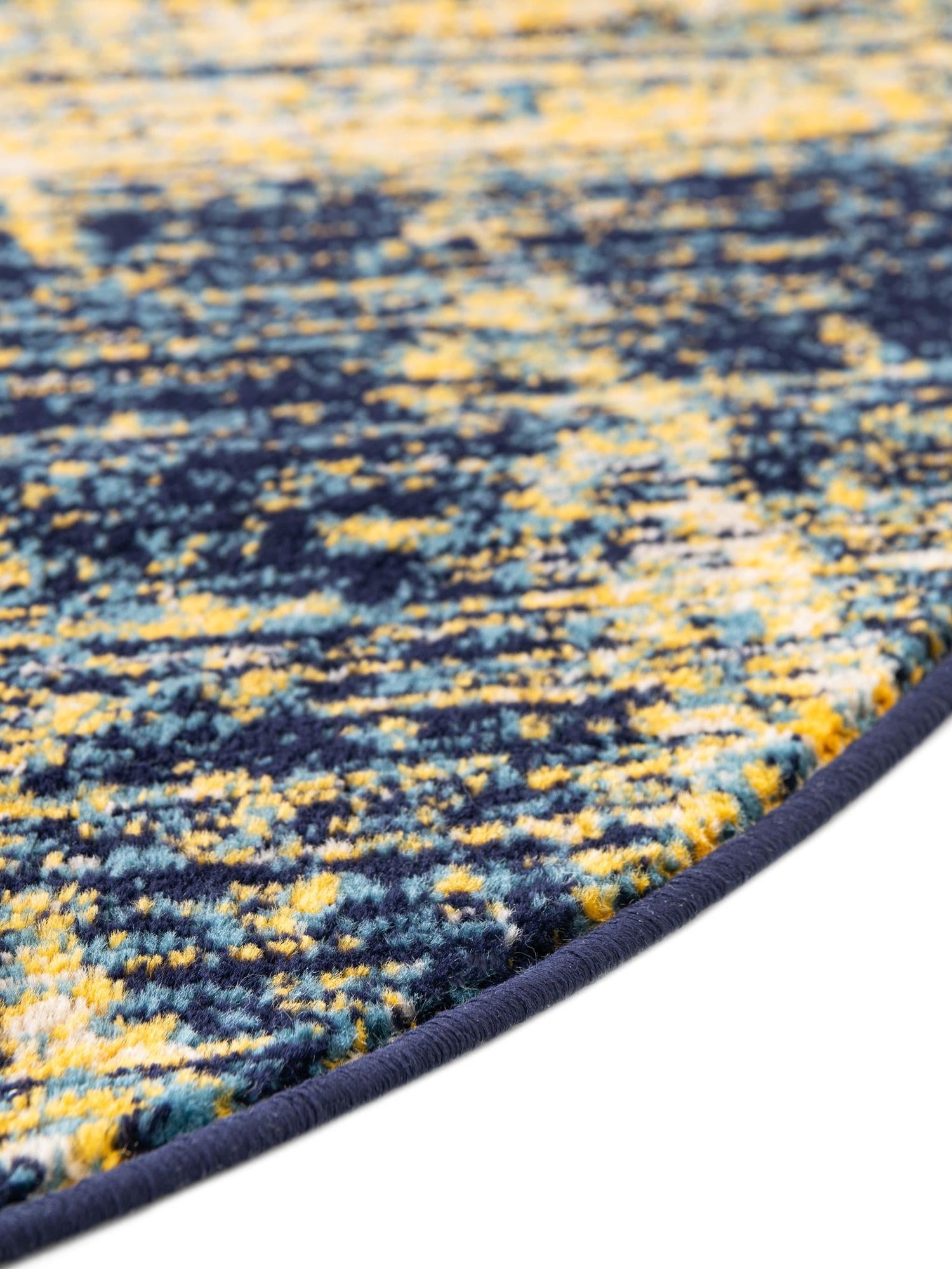Navy Blue and Yellow 5' 3 x 5' 3 Laguna Round Area Rug 100% Polypropylene Modern Contemporary Carpet for Bedrooms, Living Room, Dining, Office for Sale at Rug Engine