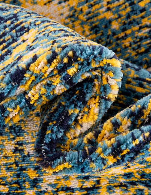 Navy Blue and Yellow 5' 3 x 5' 3 Laguna Round Area Rug 100% Polypropylene Modern Contemporary Carpet for Bedrooms, Living Room, Dining, Office for Sale at Rug Engine