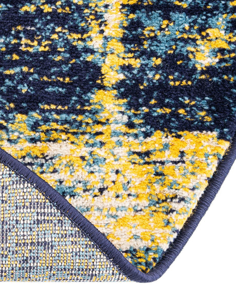 Navy Blue and Yellow 3' 1 x 3' 1 Laguna Round Area Rug 100% Polypropylene Modern Contemporary Carpet for Bedrooms, Living Room, Dining, Office for Sale at Rug Engine