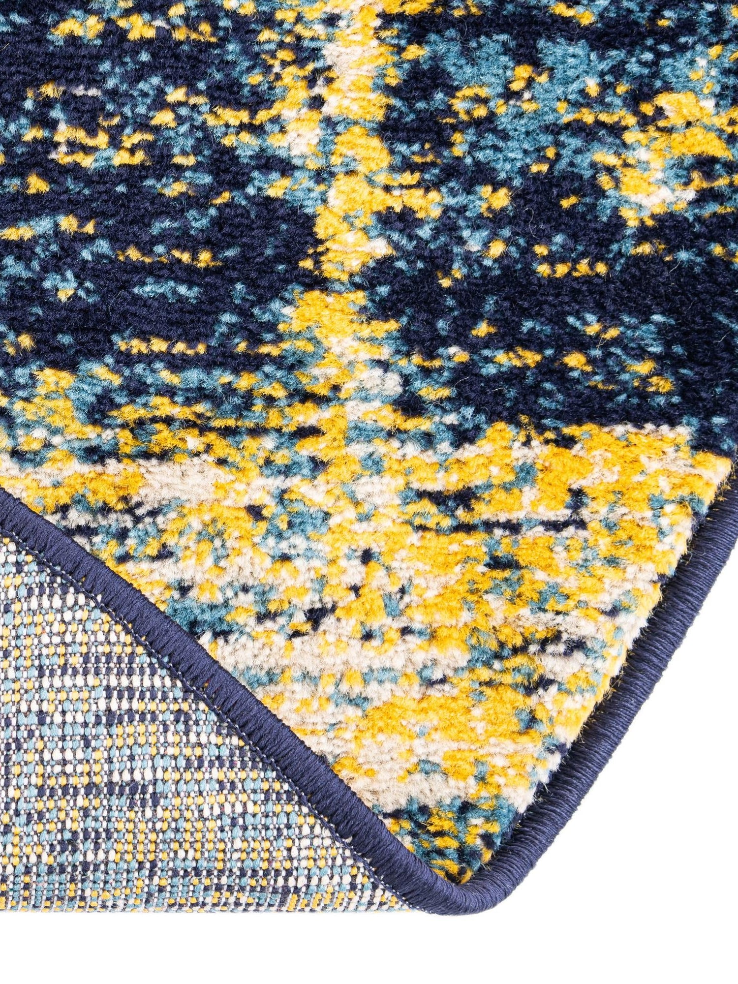 Navy Blue and Yellow 5' 3 x 5' 3 Laguna Round Area Rug 100% Polypropylene Modern Contemporary Carpet for Bedrooms, Living Room, Dining, Office for Sale at Rug Engine