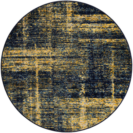 Navy Blue and Yellow 5' 3 x 5' 3 Laguna Round Area Rug 100% Polypropylene Modern Contemporary Carpet for Bedrooms, Living Room, Dining, Office for Sale at Rug Engine