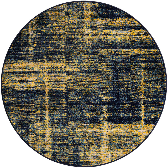Navy Blue and Yellow 5' 3 x 5' 3 Laguna Round Area Rug 100% Polypropylene Modern Contemporary Carpet for Bedrooms, Living Room, Dining, Office for Sale at Rug Engine