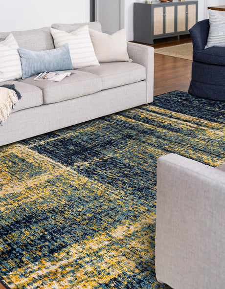 Navy Blue and Yellow 6' 1 x 9' Laguna Rectangle Area Rug 100% Polypropylene Modern Contemporary Carpet for Bedrooms, Living Room, Dining, Office for Sale at Rug Engine