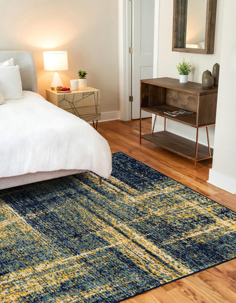 Navy Blue and Yellow 7' 10 x 10' Laguna Rectangle Area Rug 100% Polypropylene Modern Contemporary Carpet for Bedrooms, Living Room, Dining, Office for Sale at Rug Engine