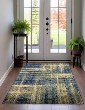 Navy Blue and Yellow 3' 1 x 5' 3 Laguna Rectangle Area Rug 100% Polypropylene Modern Contemporary Carpet for Bedrooms, Living Room, Dining, Office for Sale at Rug Engine