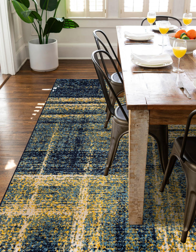 Navy Blue and Yellow 6' 1 x 9' Laguna Rectangle Area Rug 100% Polypropylene Modern Contemporary Carpet for Bedrooms, Living Room, Dining, Office for Sale at Rug Engine