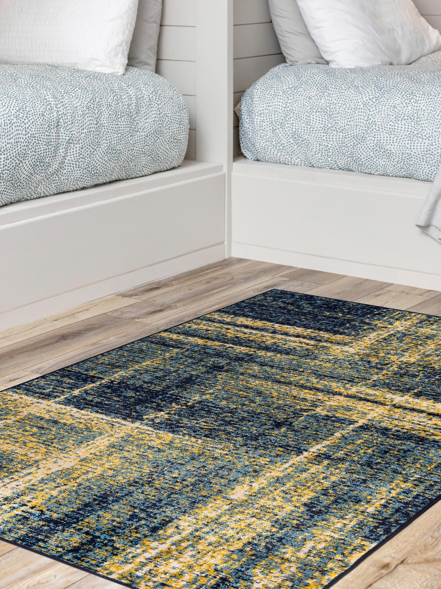 Navy Blue and Yellow 3' 1 x 5' 3 Laguna Rectangle Area Rug 100% Polypropylene Modern Contemporary Carpet for Bedrooms, Living Room, Dining, Office for Sale at Rug Engine