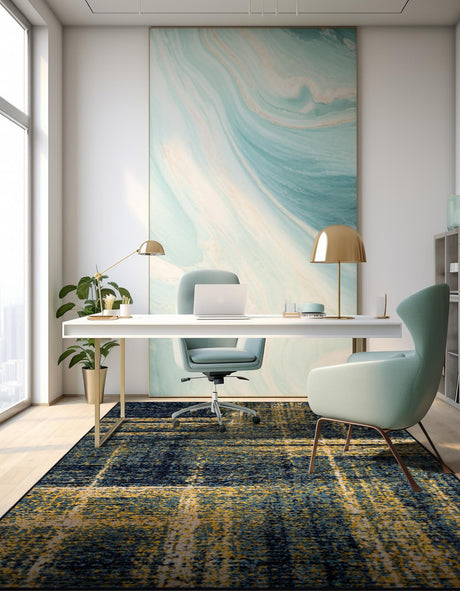 Navy Blue and Yellow 3' 1 x 5' 3 Laguna Rectangle Area Rug 100% Polypropylene Modern Contemporary Carpet for Bedrooms, Living Room, Dining, Office for Sale at Rug Engine