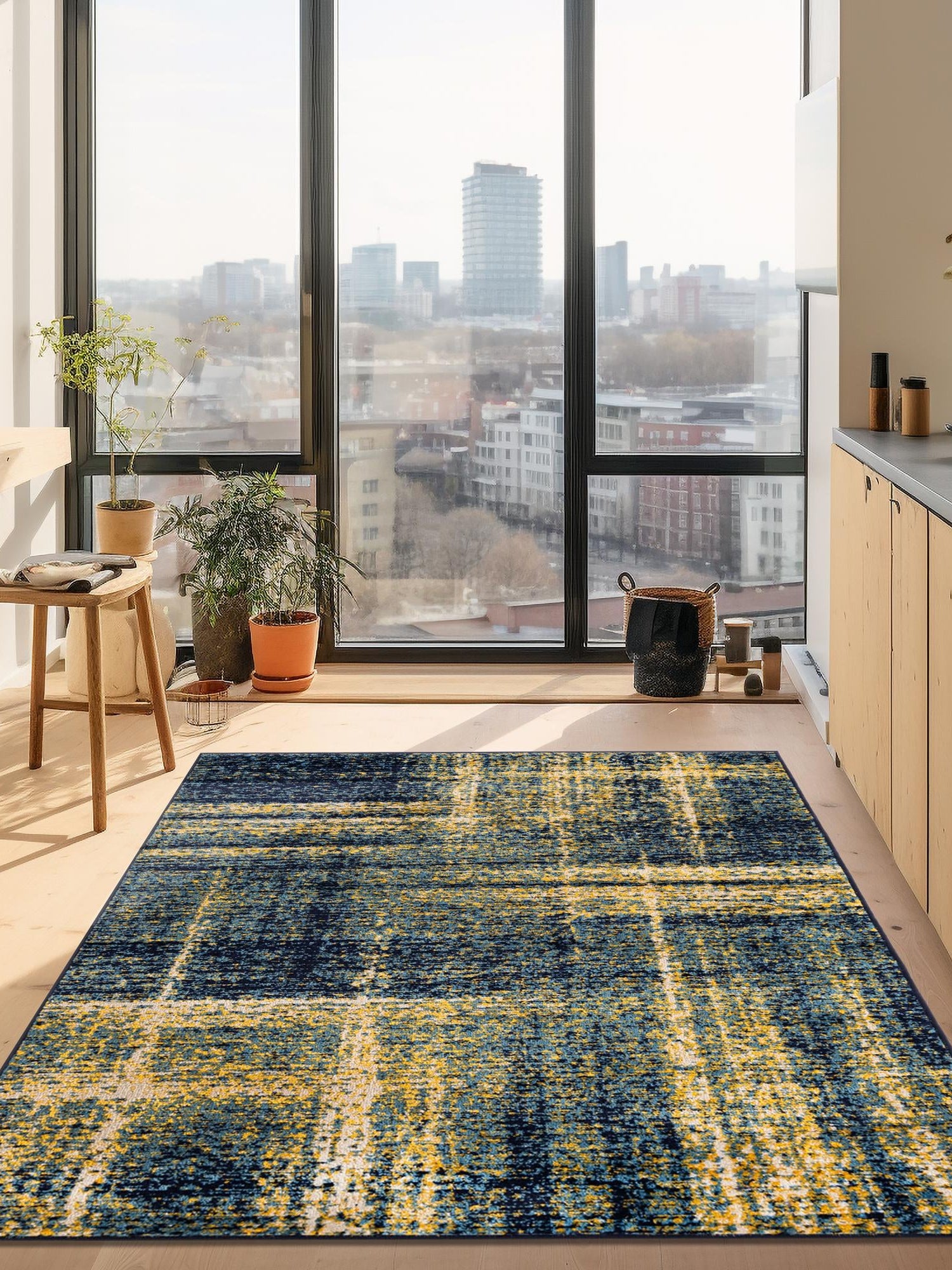 Navy Blue and Yellow 10' x 14' 1 Laguna Rectangle Area Rug 100% Polypropylene Modern Contemporary Carpet for Bedrooms, Living Room, Dining, Office for Sale at Rug Engine