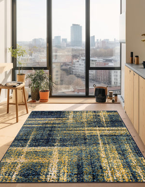 Navy Blue and Yellow 2' x 3' 1 Laguna Rectangle Area Rug 100% Polypropylene Modern Contemporary Carpet for Bedrooms, Living Room, Dining, Office for Sale at Rug Engine