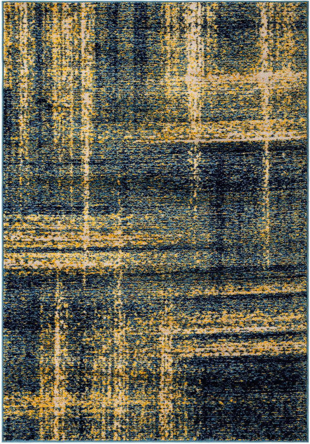 Navy Blue and Yellow 5' 3 x 8' Laguna Rectangle Area Rug 100% Polypropylene Modern Contemporary Carpet for Bedrooms, Living Room, Dining, Office for Sale at Rug Engine