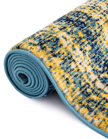 Navy Blue and Yellow 2' 7 x 8' Laguna Runner Area Rug 100% Polypropylene Modern Contemporary Carpet for Bedrooms, Living Room, Dining, Office for Sale at Rug Engine
