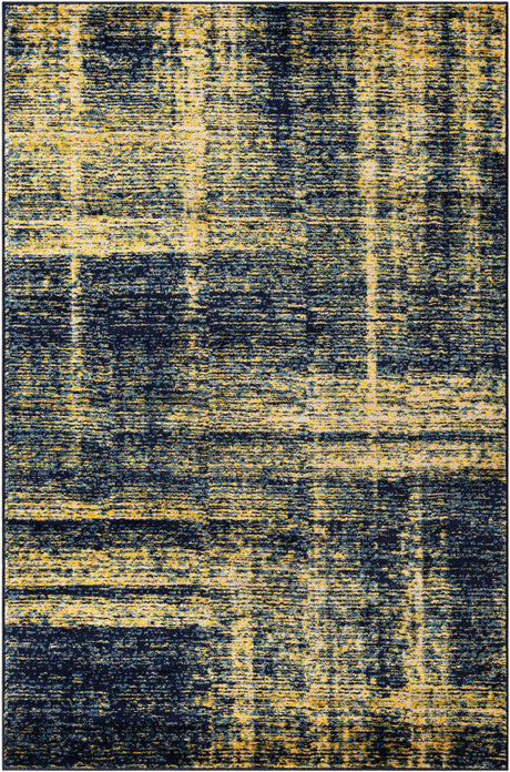 Navy Blue and Yellow 6' 1 x 9' Laguna Rectangle Area Rug 100% Polypropylene Modern Contemporary Carpet for Bedrooms, Living Room, Dining, Office for Sale at Rug Engine