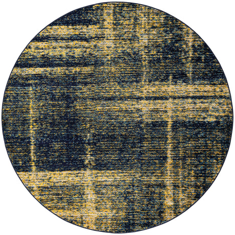 Navy Blue and Yellow 7' 10 x 7' 10 Laguna Round Area Rug 100% Polypropylene Modern Contemporary Carpet for Bedrooms, Living Room, Dining, Office for Sale at Rug Engine