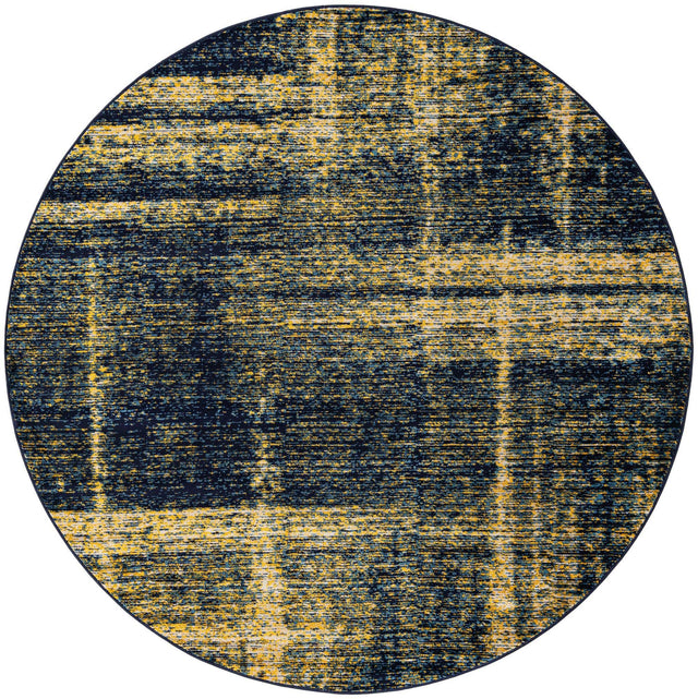Navy Blue and Yellow 7' 10 x 7' 10 Laguna Round Area Rug 100% Polypropylene Modern Contemporary Carpet for Bedrooms, Living Room, Dining, Office for Sale at Rug Engine