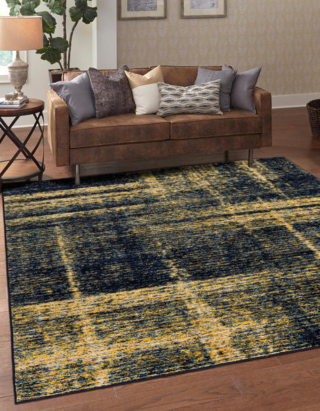Navy Blue and Yellow 7' 10 x 7' 10 Laguna Square Area Rug 100% Polypropylene Modern Contemporary Carpet for Bedrooms, Living Room, Dining, Office for Sale at Rug Engine
