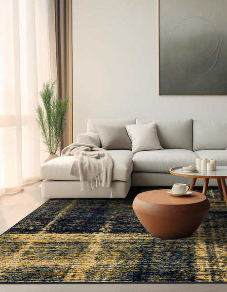 Navy Blue and Yellow 7' 10 x 7' 10 Laguna Square Area Rug 100% Polypropylene Modern Contemporary Carpet for Bedrooms, Living Room, Dining, Office for Sale at Rug Engine