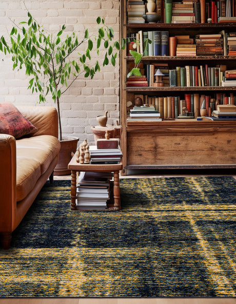 Navy Blue and Yellow 7' 10 x 7' 10 Laguna Square Area Rug 100% Polypropylene Modern Contemporary Carpet for Bedrooms, Living Room, Dining, Office for Sale at Rug Engine