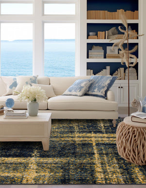 Navy Blue and Yellow 7' 10 x 7' 10 Laguna Square Area Rug 100% Polypropylene Modern Contemporary Carpet for Bedrooms, Living Room, Dining, Office for Sale at Rug Engine