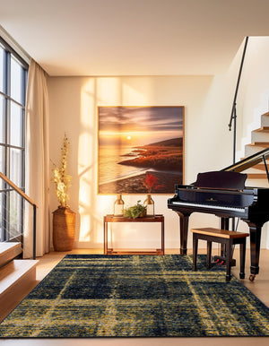 Navy Blue and Yellow 7' 10 x 7' 10 Laguna Square Area Rug 100% Polypropylene Modern Contemporary Carpet for Bedrooms, Living Room, Dining, Office for Sale at Rug Engine
