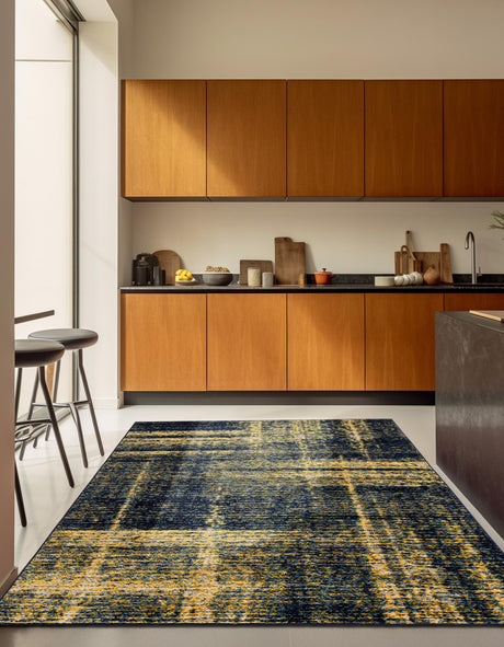 Navy Blue and Yellow 7' 10 x 7' 10 Laguna Square Area Rug 100% Polypropylene Modern Contemporary Carpet for Bedrooms, Living Room, Dining, Office for Sale at Rug Engine