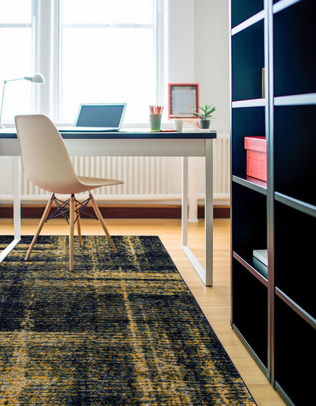 Navy Blue and Yellow 7' 10 x 7' 10 Laguna Square Area Rug 100% Polypropylene Modern Contemporary Carpet for Bedrooms, Living Room, Dining, Office for Sale at Rug Engine
