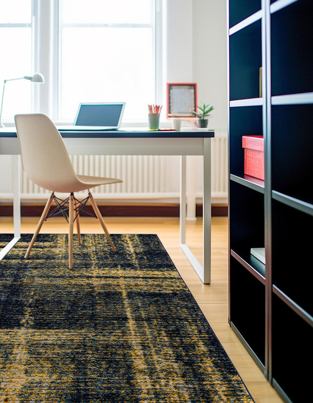 Navy Blue and Yellow 7' 10 x 7' 10 Laguna Square Area Rug 100% Polypropylene Modern Contemporary Carpet for Bedrooms, Living Room, Dining, Office for Sale at Rug Engine