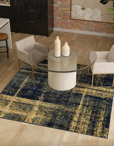 Navy Blue and Yellow 7' 10 x 7' 10 Laguna Square Area Rug 100% Polypropylene Modern Contemporary Carpet for Bedrooms, Living Room, Dining, Office for Sale at Rug Engine