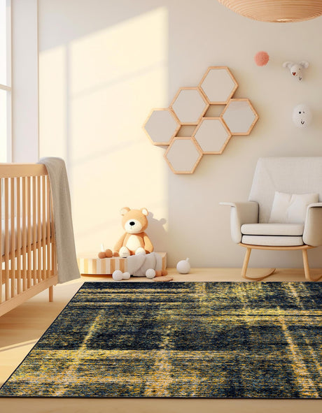 Navy Blue and Yellow 7' 10 x 7' 10 Laguna Square Area Rug 100% Polypropylene Modern Contemporary Carpet for Bedrooms, Living Room, Dining, Office for Sale at Rug Engine