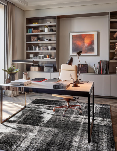 Black 6' 1 x 9' Laguna Rectangle Area Rug 100% Polypropylene Modern Contemporary Carpet for Bedrooms, Living Room, Dining, Office for Sale at Rug Engine